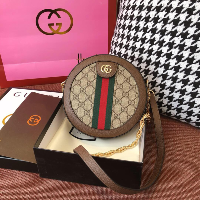 550618 Gucci Ophidia系列GG圓形迷你肩背包 鏈?zhǔn)綀A餅包 啡色