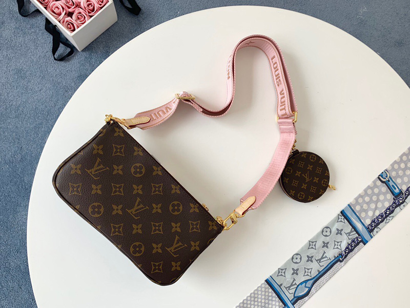 M44840 LV MULTI POCHETTE ACCESSOIRES斜挎包 LV三件套 粉色肩帶