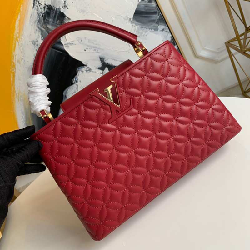M55360 LV CAPUCINES BB 手袋 Monogram 花卉綿羊皮女包 胭脂紅