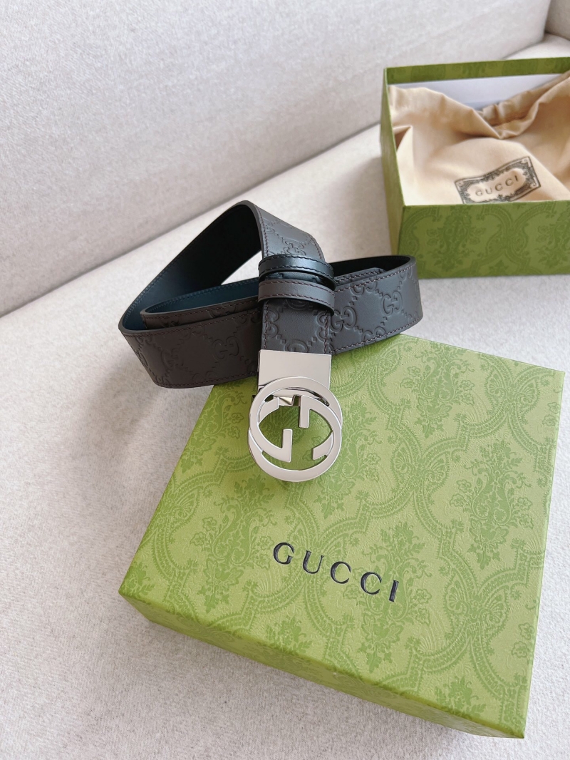 411924 Gucci互扣式雙G帶扣 Signature皮革男士腰帶 藍色