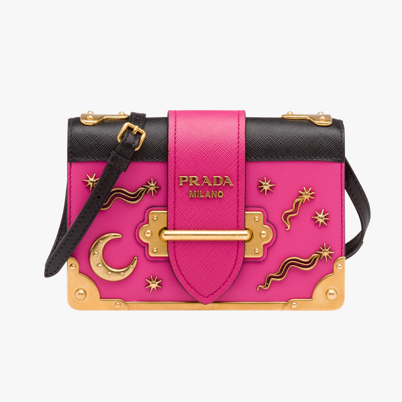 1BH018 prada cahier 手袋 prada2017新款 普拉達單肩斜挎包 櫻紅色