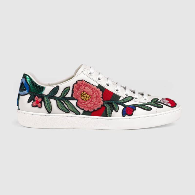 431917 GUCCI Ace系列 花朵刺繡 低幫運動鞋 白色