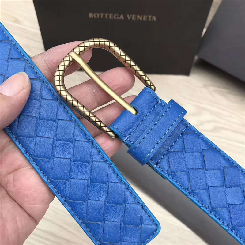 2408934 BV寶緹嘉 2017新款 金色針扣 手工編織 休閑皮帶 湖藍色