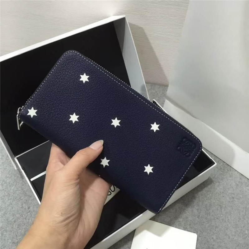 3573 Loewe羅意威 全新stars系列 皮革 拉鏈錢夾 藏藍(lán)色
