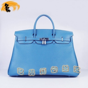 6099 Hermes Birkin �K��� Hermes����� ��(��i)�R��Ů�� ��֦�y 40cm ���{(l��n)ɫ�y��