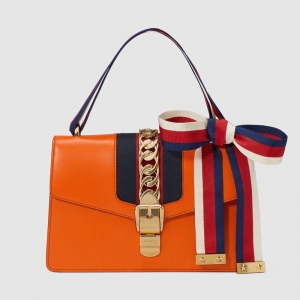 421882 GUCCI Sylvie ϵ�� �����b� Ƥ�� �米�� ��ɫ