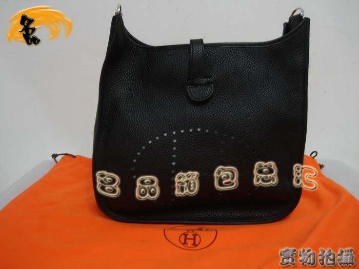 Hermes Evelyne系列 時尚女士斜挎包 經典荔枝紋 Hermes經典款 黑色