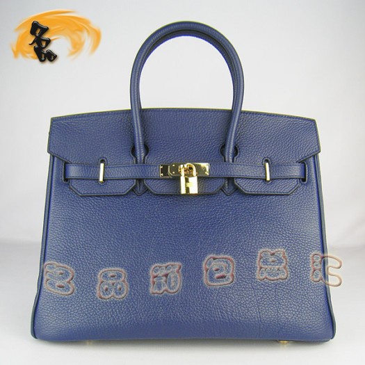 6089 Hermes新款 寶藍色荔枝紋 女士 手提包 Hermes Birkin 鉑金包 35 Birkin