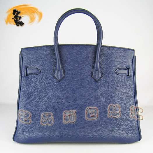 6089 Hermes新款 寶藍色荔枝紋 女士 手提包 Hermes Birkin 鉑金包 35 Birkin
