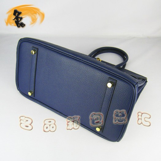 6089 Hermes新款 寶藍色荔枝紋 女士 手提包 Hermes Birkin 鉑金包 35 Birkin