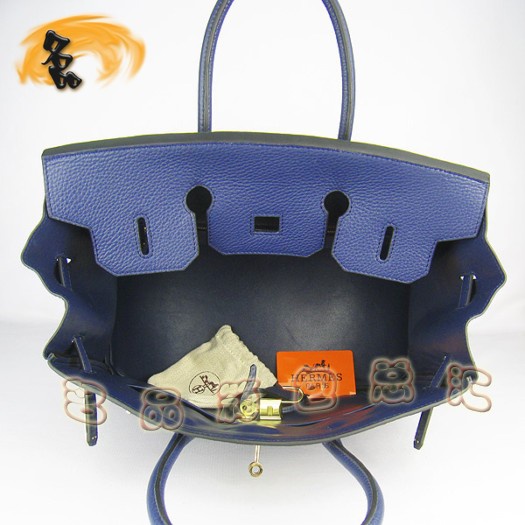 6089 Hermes新款 寶藍色荔枝紋 女士 手提包 Hermes Birkin 鉑金包 35 Birkin