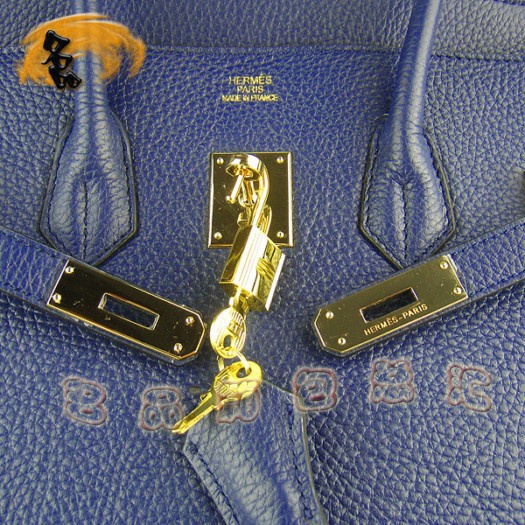 6089 Hermes新款 寶藍色荔枝紋 女士 手提包 Hermes Birkin 鉑金包 35 Birkin