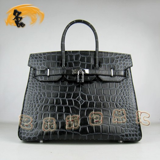 6089 Hermes明星最愛款 時尚女士 鱷魚紋 手提包 Hermes Birkin 鉑金包 35 Birkin