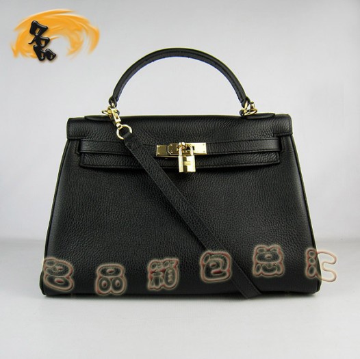 6108 Hermes Kelly bag 32cm 愛馬仕 凱利包 女包 手提包 斜跨包 黑色 金扣