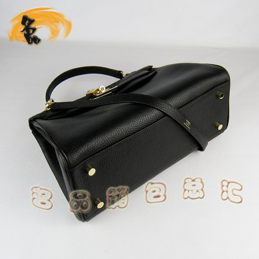 6108 Hermes Kelly bag 32cm 愛馬仕 凱利包 女包 手提包 斜跨包 黑色 金扣