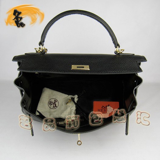 6108 Hermes Kelly bag 32cm 愛馬仕 凱利包 女包 手提包 斜跨包 黑色 金扣