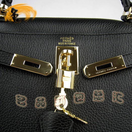 6108 Hermes Kelly bag 32cm 愛馬仕 凱利包 女包 手提包 斜跨包 黑色 金扣