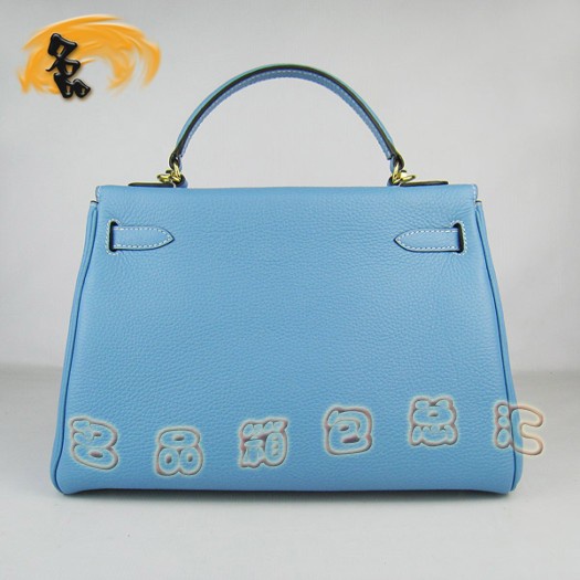 6108 Hermes經(jīng)典款 淺藍(lán)色荔枝紋手提包 Hermes女士斜挎包 Hermes Kelly 凱莉包