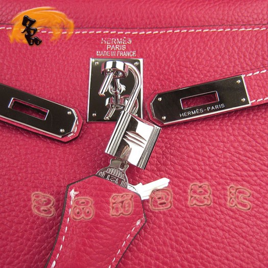 6108 Hermes 斜跨包 Hermes Kelly 凱莉包 32cm 愛馬仕荔枝紋女士 手提包 銀扣