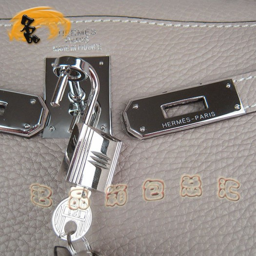 6108 Hermes淺灰色女士 牛皮手提包 Hermes Kelly 凱莉包 愛馬仕荔枝紋斜挎包
