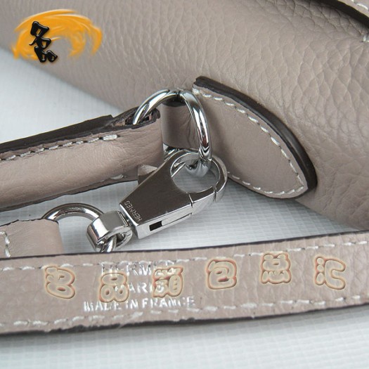 6108 Hermes淺灰色女士 牛皮手提包 Hermes Kelly 凱莉包 愛馬仕荔枝紋斜挎包