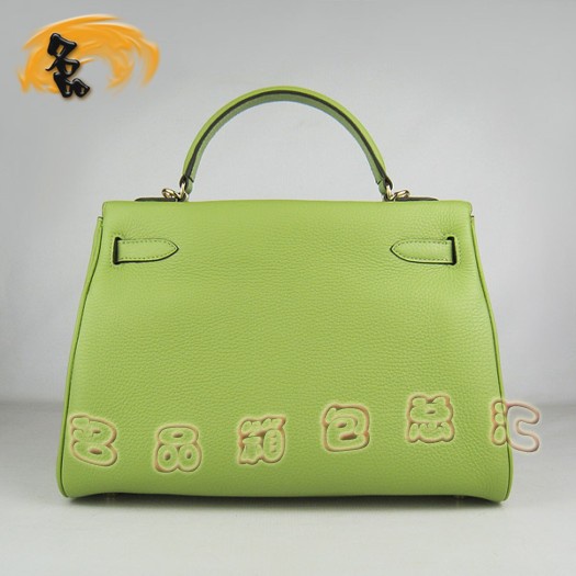 6108 Hermes新款綠色女士 高檔牛皮手提包 Hermes Kelly 凱莉包 荔枝紋斜挎包