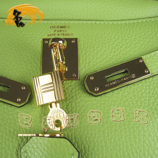6108 Hermes新款綠色女士 高檔牛皮手提包 Hermes Kelly 凱莉包 荔枝紋斜挎包
