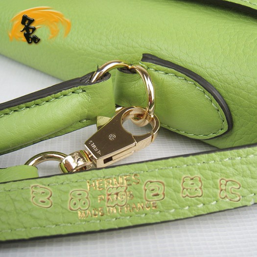 6108 Hermes新款綠色女士 高檔牛皮手提包 Hermes Kelly 凱莉包 荔枝紋斜挎包