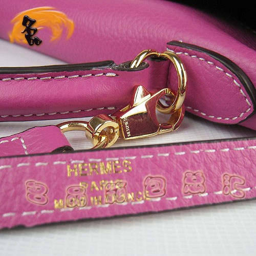 6108 Hermes最新款 荔枝紋手提包 桃紅色 斜挎包 時(shí)尚女士 Hermes Kelly 凱莉包