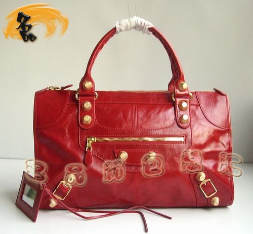 084324B BALENCIAGA手提包 BALENCIAGA經典款機車包 大紅色牛油皮時尚女包