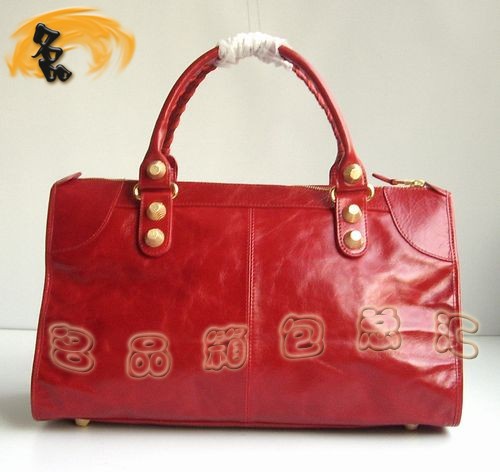 084324B BALENCIAGA手提包 BALENCIAGA經典款機車包 大紅色牛油皮時尚女包