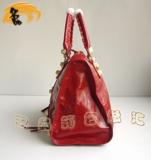 084324B BALENCIAGA手提包 BALENCIAGA經典款機車包 大紅色牛油皮時尚女包