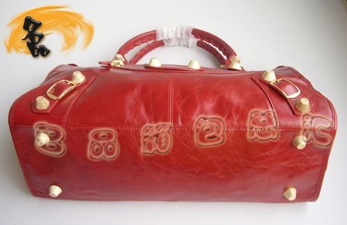 084324B BALENCIAGA手提包 BALENCIAGA經典款機車包 大紅色牛油皮時尚女包