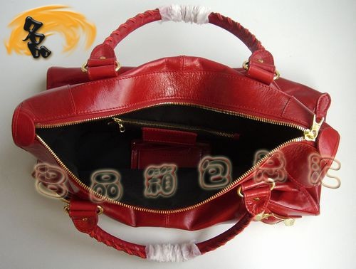 084324B BALENCIAGA手提包 BALENCIAGA經典款機車包 大紅色牛油皮時尚女包
