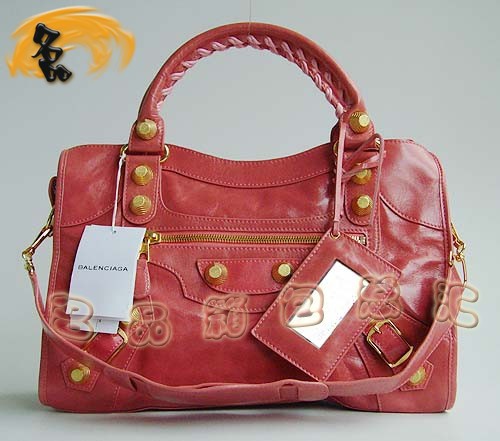084332B BALENCIAGA最新款 粉紅色牛皮斜挎包 巴黎世家機車包 時尚女士 手提包