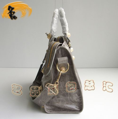 084332B 巴黎世家經典機車包 新款灰色牛皮斜挎包 BALENCIAGA時尚女士手提包