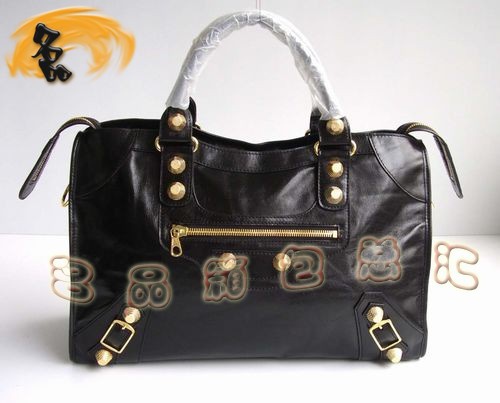 084332B BALENCIAGA經典機車包 巴黎世家最新款 黑色牛皮時尚女士斜挎/手提包