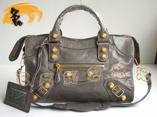084332B 明星最愛款 經典機車包 BALENCIAGA手提包 巴黎世家灰色牛皮斜挎包