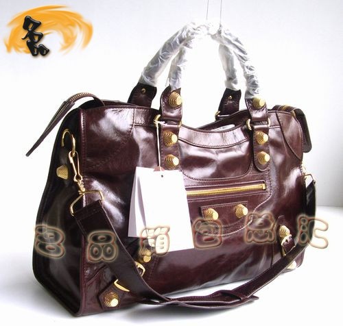 084338B BALENCIAGA經(jīng)典款機車包 巴黎世家熱賣 深啡色牛皮女士手提包