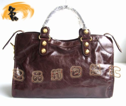 084338B BALENCIAGA經(jīng)典款機車包 巴黎世家熱賣 深啡色牛皮女士手提包