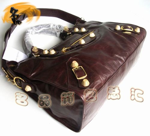 084338B BALENCIAGA經(jīng)典款機車包 巴黎世家熱賣 深啡色牛皮女士手提包
