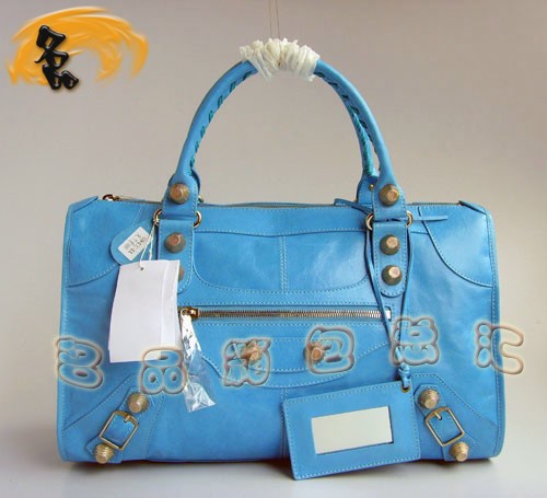 084324B 新款藍(lán)色高檔牛皮女包 BALENCIAGA機(jī)車包 超A時(shí)尚女士手提包