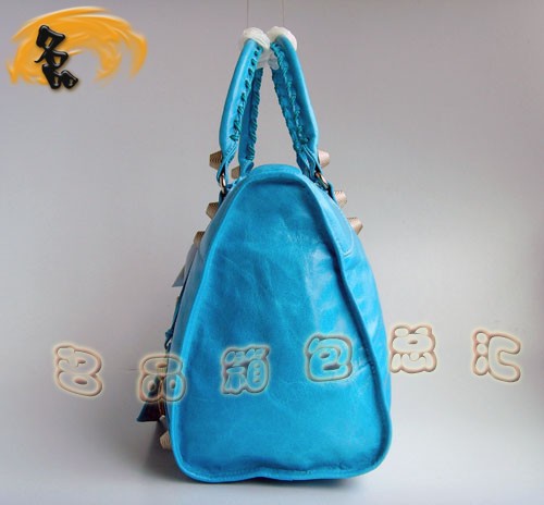 084324B 新款藍(lán)色高檔牛皮女包 BALENCIAGA機(jī)車包 超A時(shí)尚女士手提包