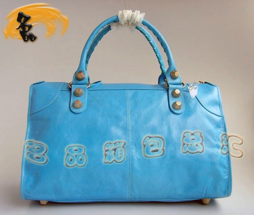 084324B 新款藍(lán)色高檔牛皮女包 BALENCIAGA機(jī)車包 超A時(shí)尚女士手提包