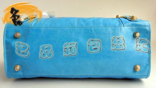 084324B 新款藍(lán)色高檔牛皮女包 BALENCIAGA機(jī)車包 超A時(shí)尚女士手提包