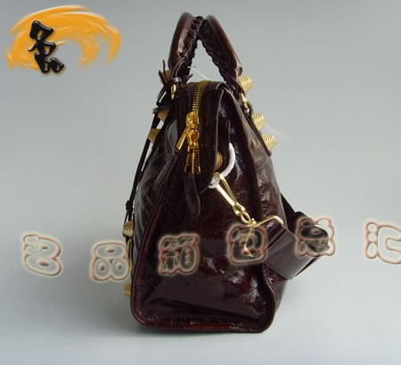 084332B 專柜品質 BALENCIAGA深啡色牛皮手提包 斜挎包 巴黎世家機車包