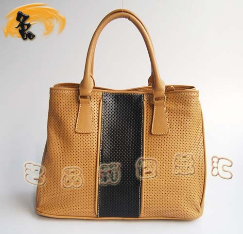 29150 Prada手提包 新款上市 普拉達(dá)經(jīng)典款網(wǎng)孔皮時(shí)尚休閑女包 杏配黑
