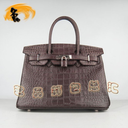 6088 Hermes Birkin 鉑金包 30CM 啡色鱷魚紋女包 Hermes手提包 金扣