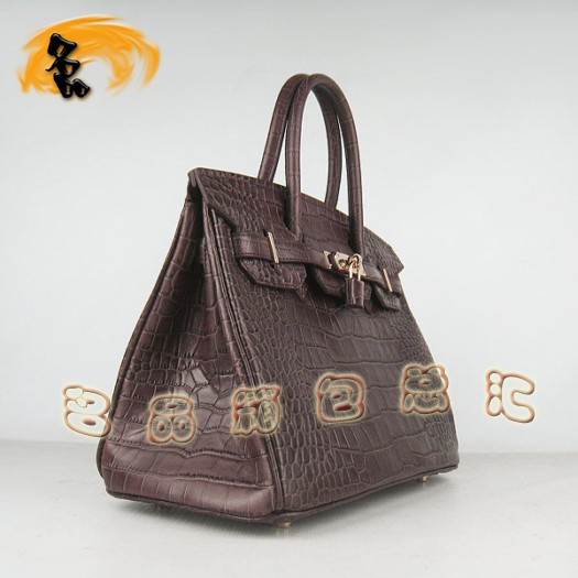 6088 Hermes Birkin 鉑金包 30CM 啡色鱷魚紋女包 Hermes手提包 金扣