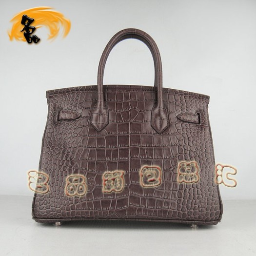 6088 Hermes Birkin 鉑金包 30CM 啡色鱷魚紋女包 Hermes手提包 金扣